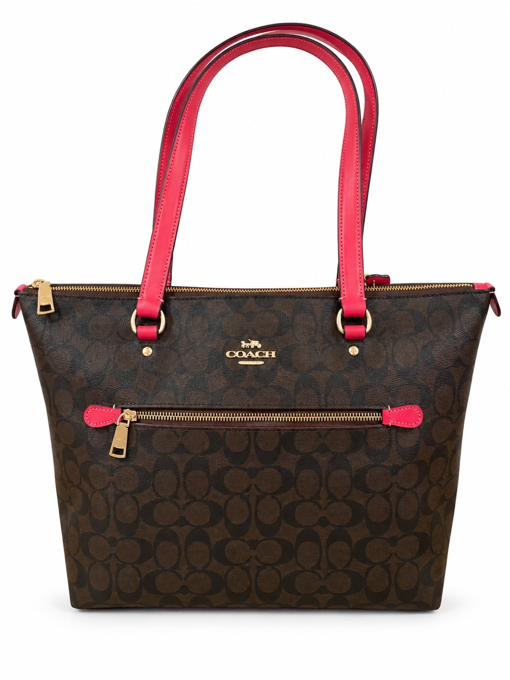 Coach Signature Gallery Tote Brown Watermelon Pink 79609 NWT